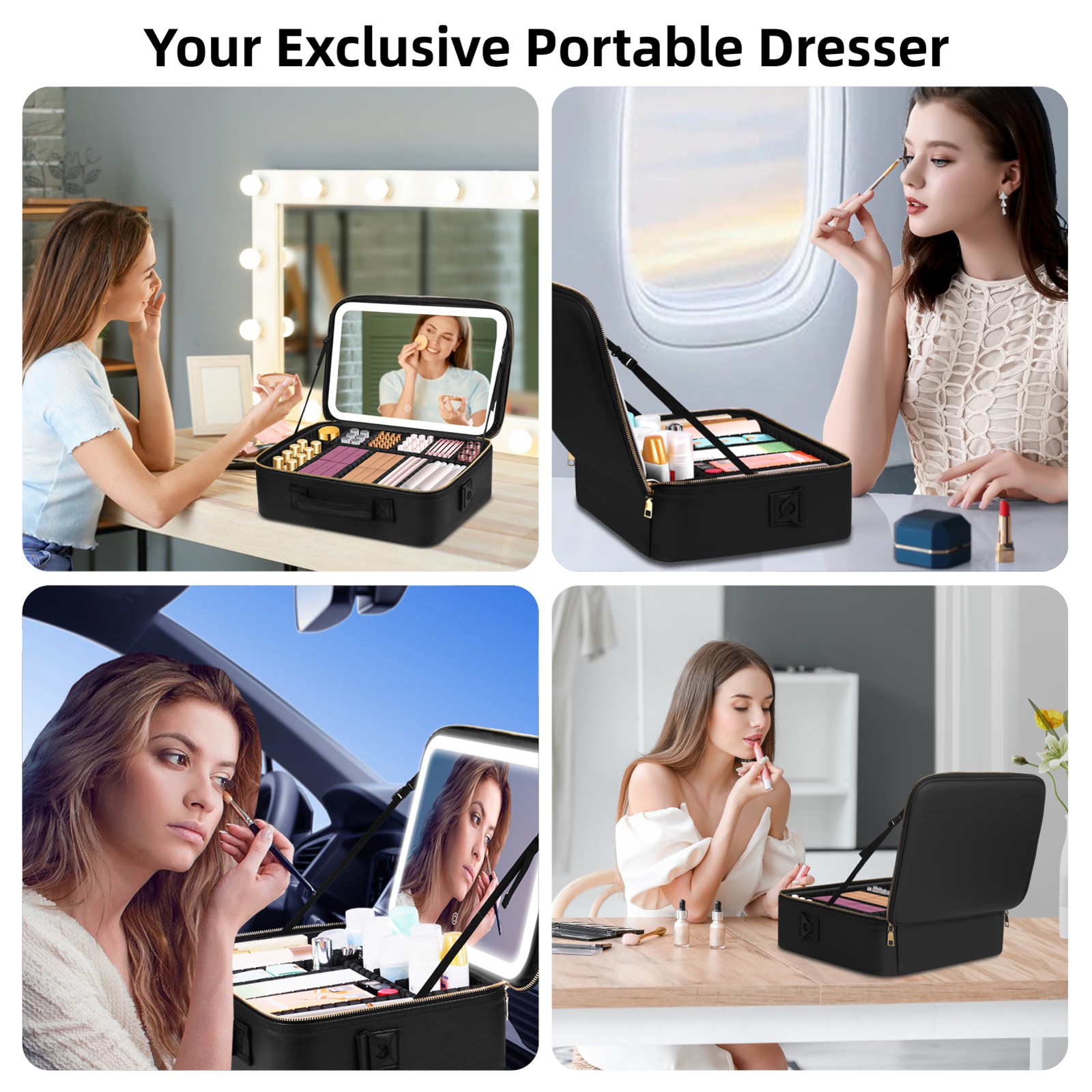 Outdoor Professional Women's Makeup Organizer Travel Cosmetic Bag with LED Mirror Zipper Closure Waterproof Large Capacity