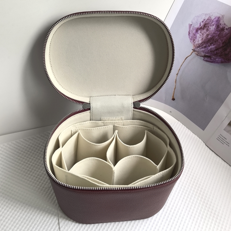Wholesale PU Pebble Leather Makeup Organizer Women Skin Care Beauty Handle Storage Case Cosmetic Cases With Removable Dividers