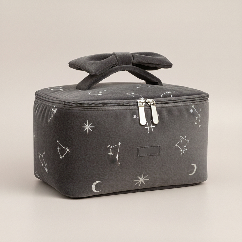 New Fashion Embroidery Star Velvet Cosmetic Bag Large Capacity Celestial Travel Vanity Case with Handle