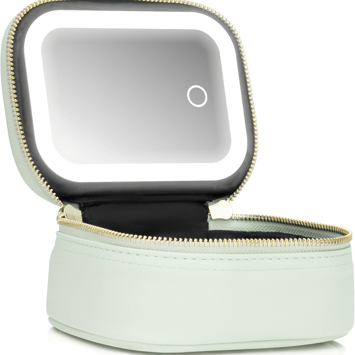 Foldable PU Leather Makeup Bag Mirror with LED Mirror and Adjustable Compartment, Portable Travel Cosmetic Bag for Girls