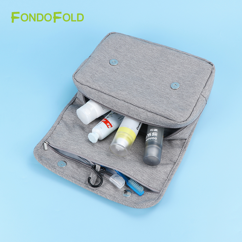 Fondofold CK0282-GY Light Gray Premium Quality Toiletry Bag Hanging Bathroom Travel Makeup Bag with Fashionable Zipper Closure