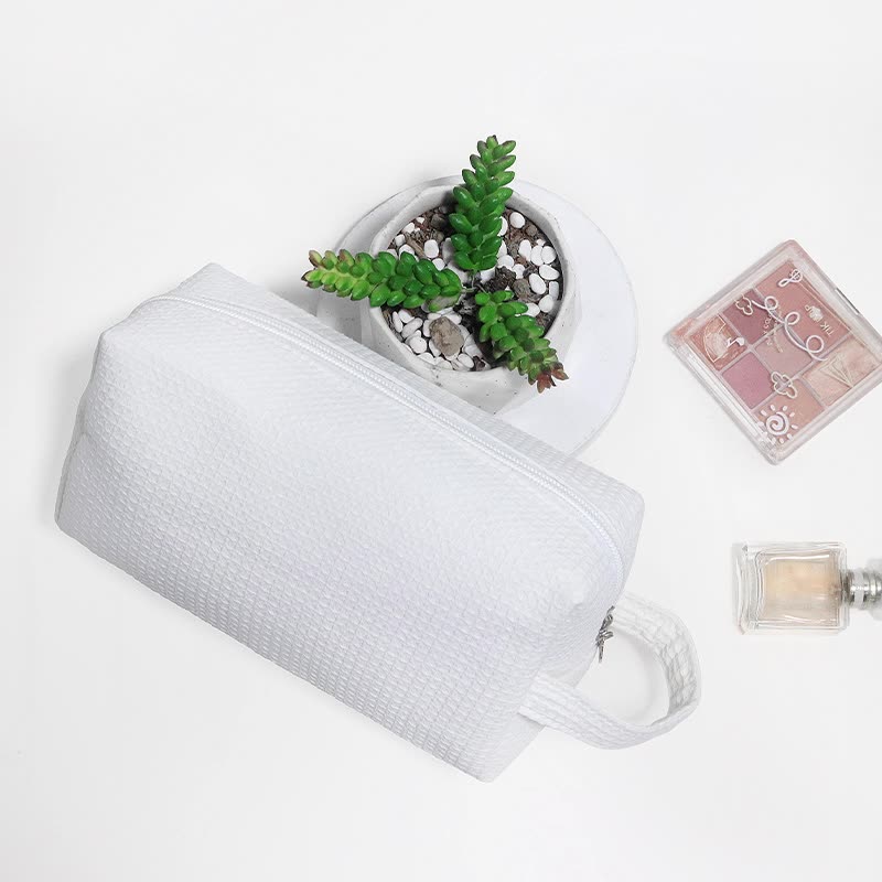 Custom Logo Large Capacity Zipper Waffle Makeup Bag Travel Toiletry Organizer Women Waffle Cosmetic Bag with Soft Handle