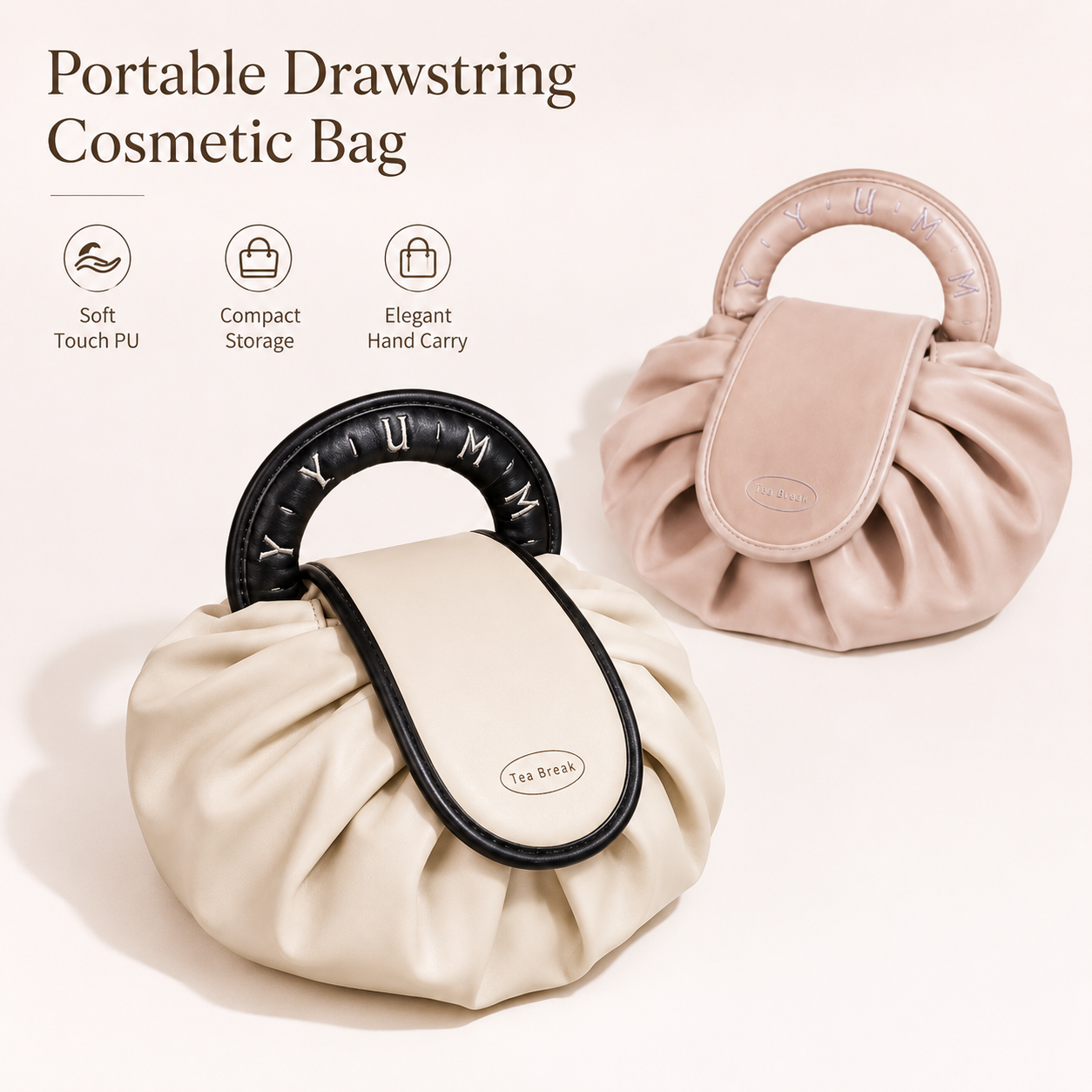 High Quality Women's Large Capacity Lazy Makeup Bag with Tiled Rope New Travel Storage Wash Bag Cosmetics Mini Makeup Pouch