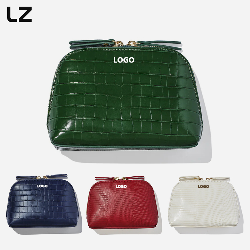 LZ Recycled Dome Makeup Bag Leather Waterproof Travel Toiletry Bag Small Cosmetic Pouch For Women Purse Home Storage Organizer