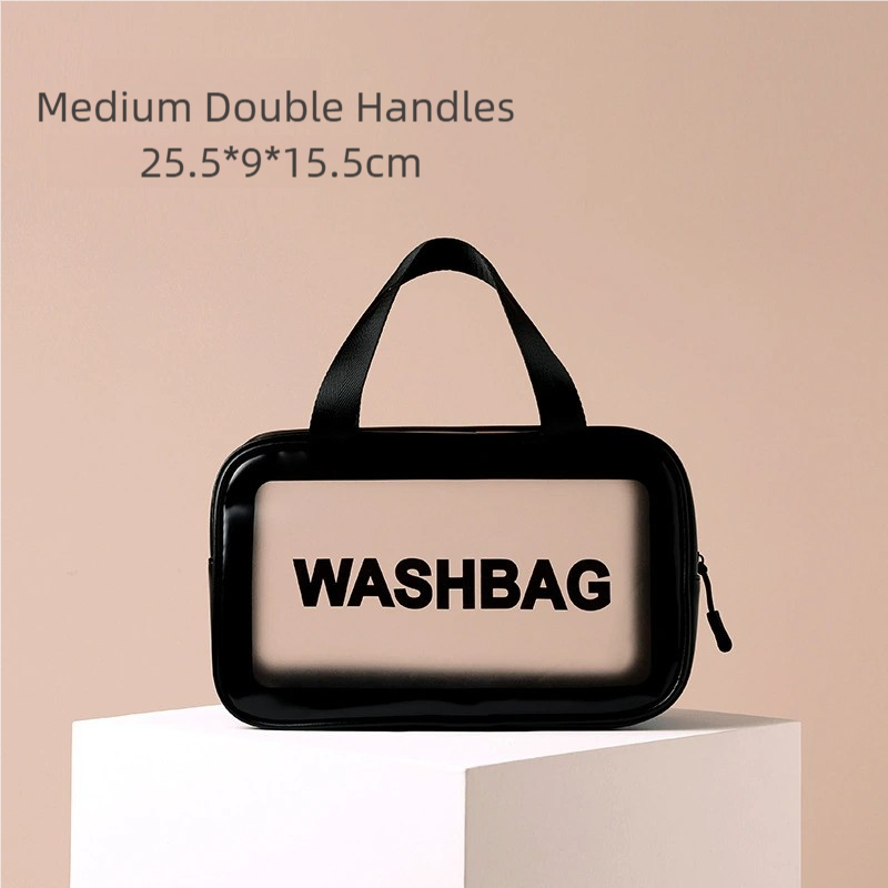Custom Logo Clear PVC Cosmetic Bag Waterproof Portable Travel Toiletry Pouch Large Capacity Frosted Hanging Organizer