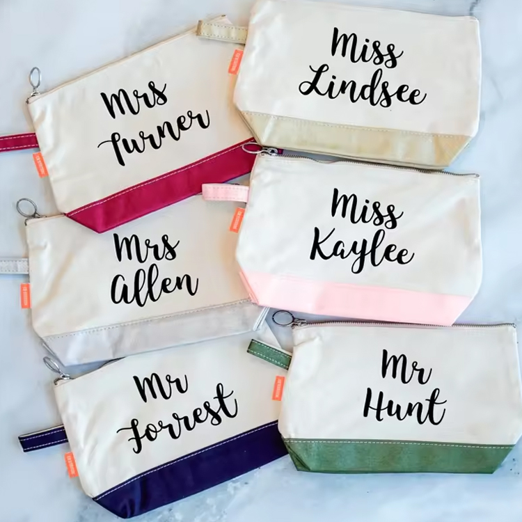 Hot Sale Durable Large Fashion Custom Funny Makeup Cosmetic Bag Portable For Pouch Girls Zipper Soft Canvas