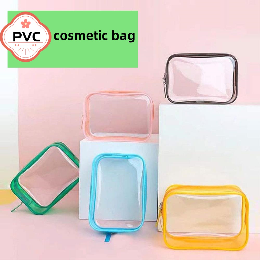 Stocked Clear PVC Plastic Makeup Bag with Customized Logo Waterproof Durable Travel Cosmetic Bag Fashion Style Zipper Closure