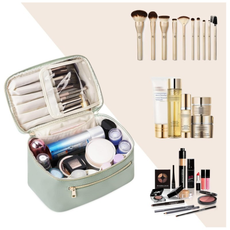 Portable Cute Small Makeup Pouch Holder Organizer Travel Vanity Toiletry Bag PU Leather Cosmetic Toiletry Case Bag with Makeup