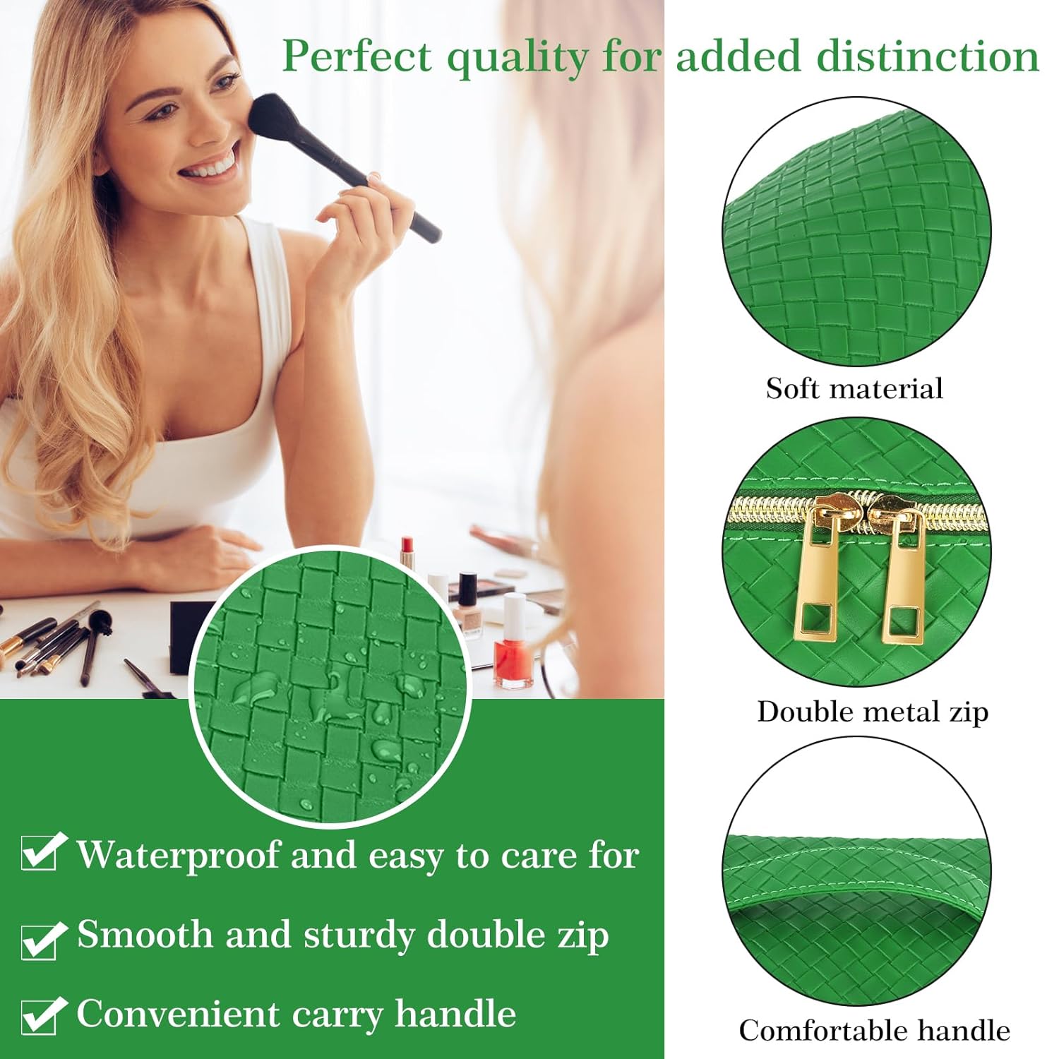 Large Capacity Water Resistant Zipper PU Travel Cosmetic Bag Portable Women Makeup Bag Organizer