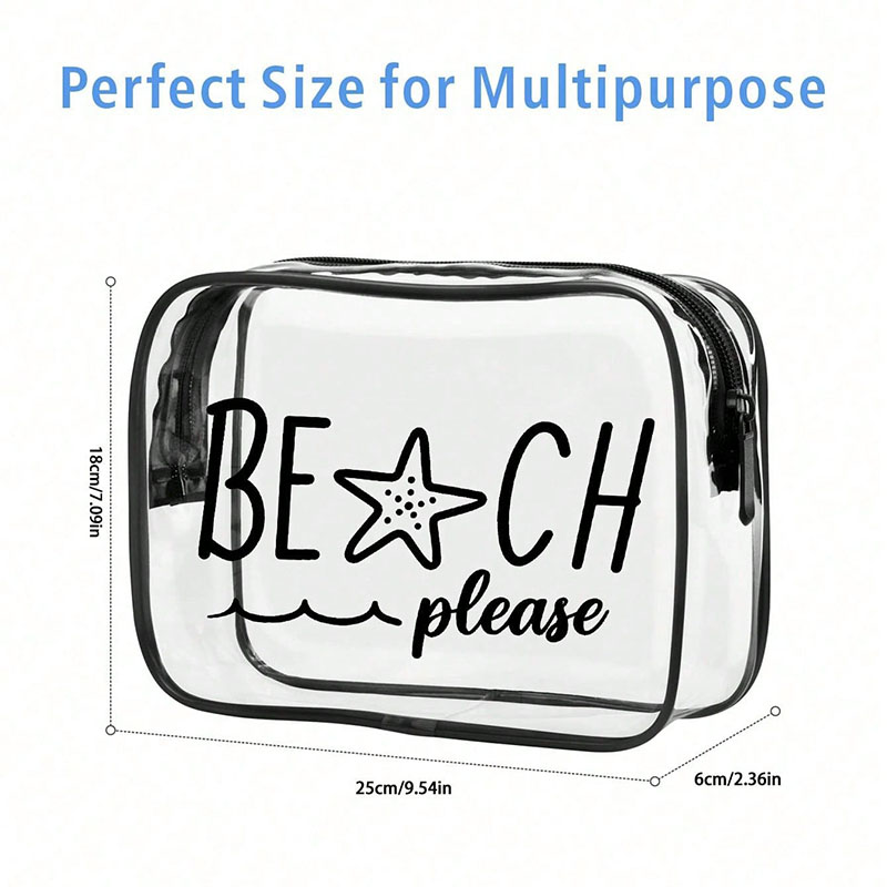 Beach Print Clear Pvc Cosmetic Bag Waterproof Transparent Makeup Pouch Multi-Purpose Travel Organizer Bag Summer Use