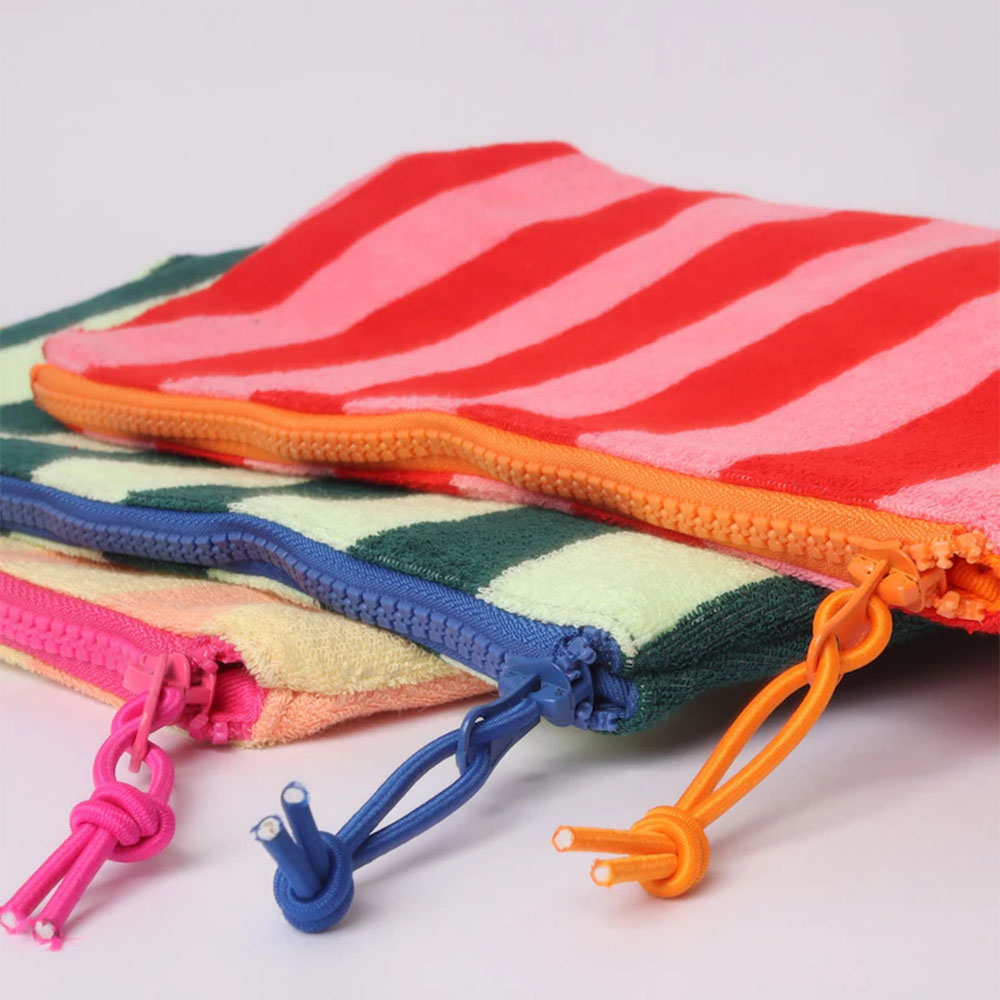 Personalized Stripped Travel Bag Monogram Terry Cloth Makeup Bag Custom Initials Cosmetic Beach Bag
