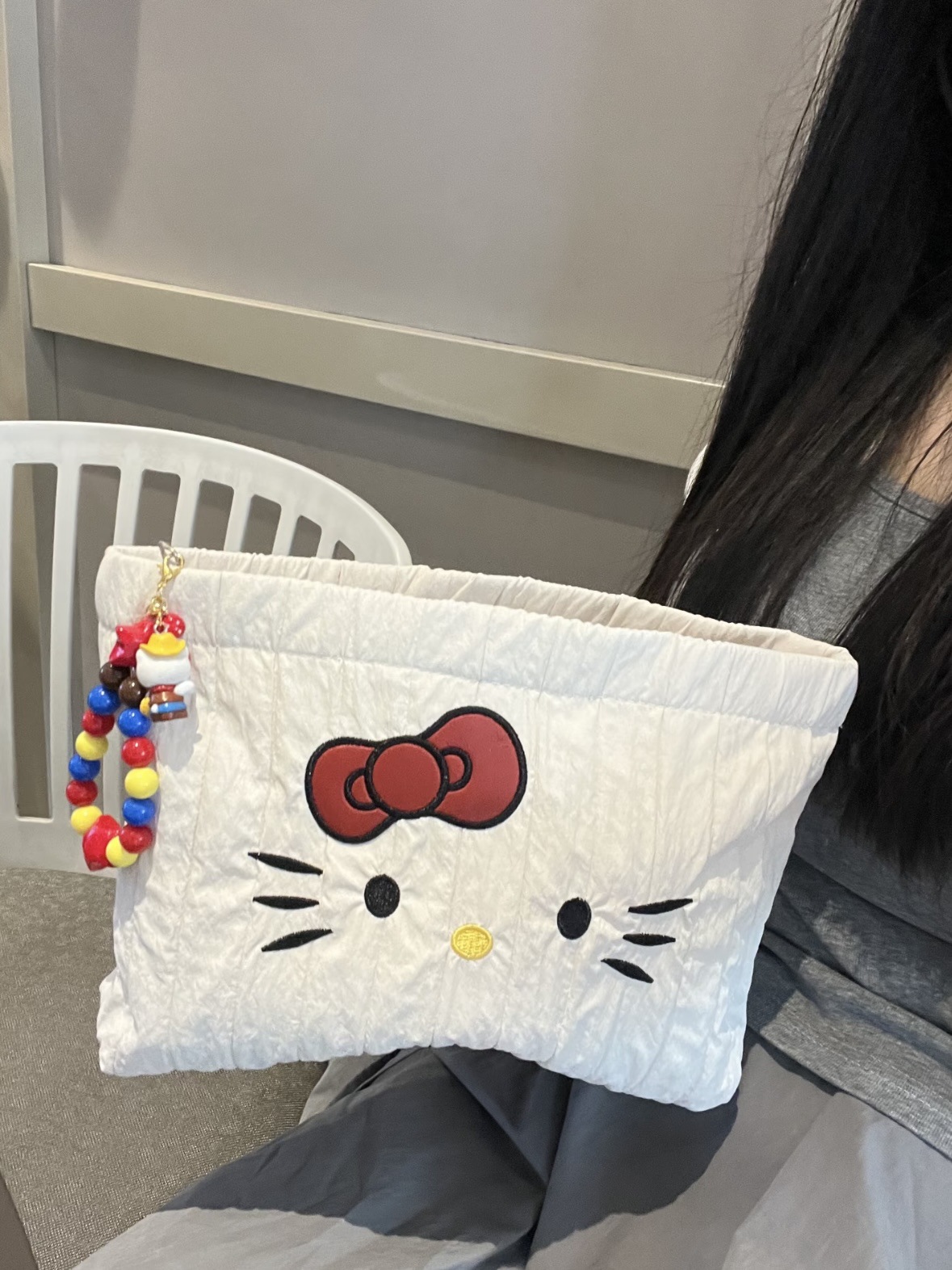 Cartoon Embroidery Large Capacity Reusable Drawstring Zipper Portable Fashion Eco-Friendly Cosmetic Makeup Bag for Women Daily