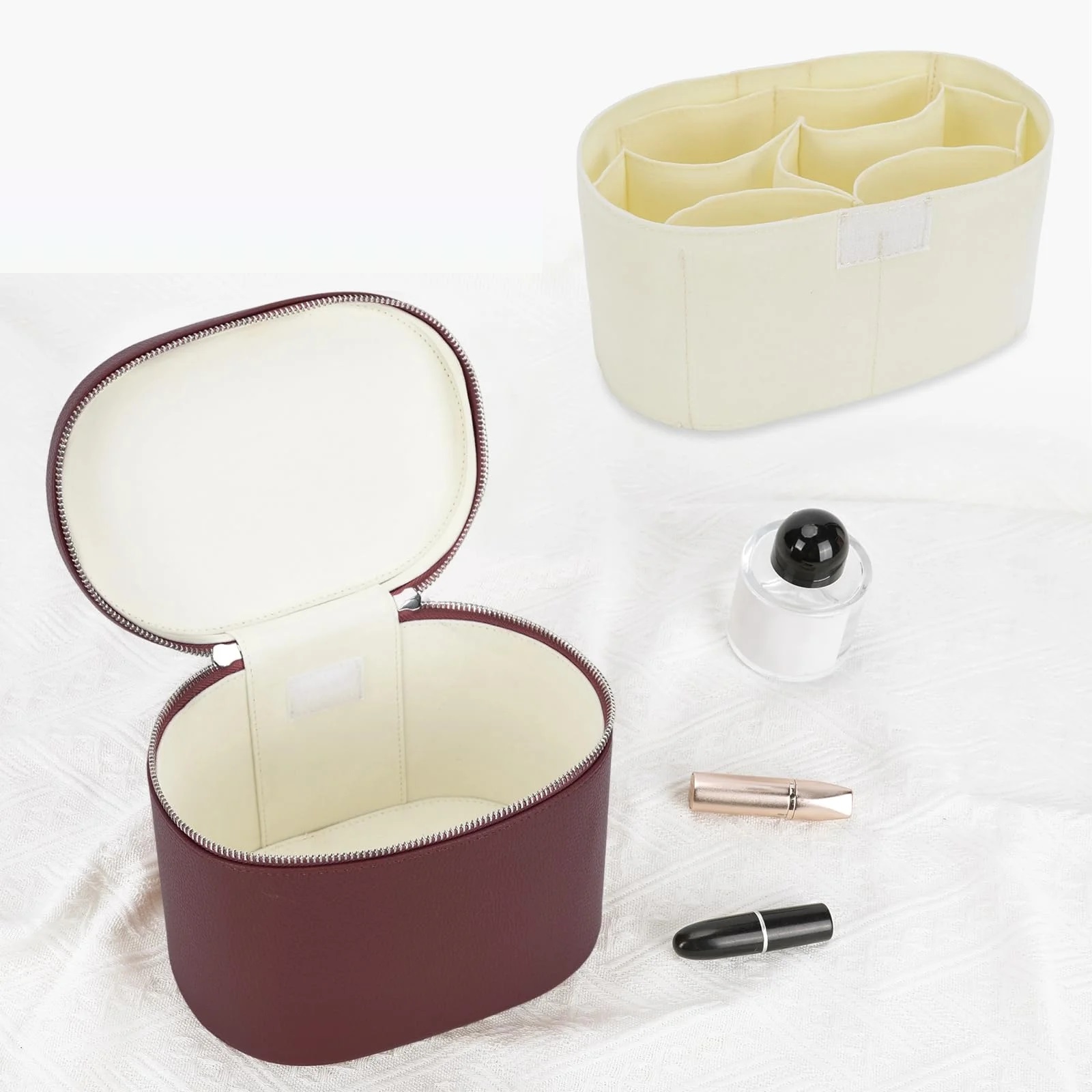 Wholesale PU Pebble Leather Makeup Organizer Women Skin Care Beauty Handle Storage Case Cosmetic Cases With Removable Dividers