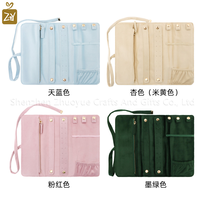 Premium Exquisite Velvet Jewelry Organizer Soft Roll-Up Cosmetic Bag With Metal Zipper Promotional Tote Bags With Custom Logo