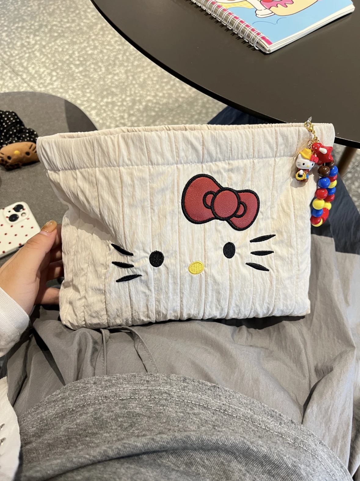 Cartoon Embroidery Large Capacity Reusable Drawstring Zipper Portable Fashion Eco-Friendly Cosmetic Makeup Bag for Women Daily