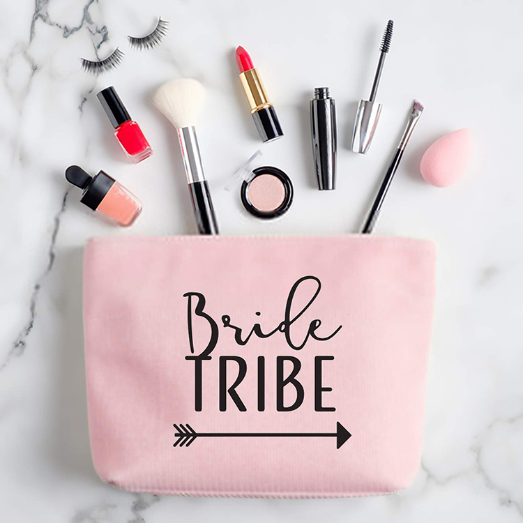 Custom Canvas Bride Cosmetic Bag Best Friend Gift Bridesmaid Makeup Bag With Zipper