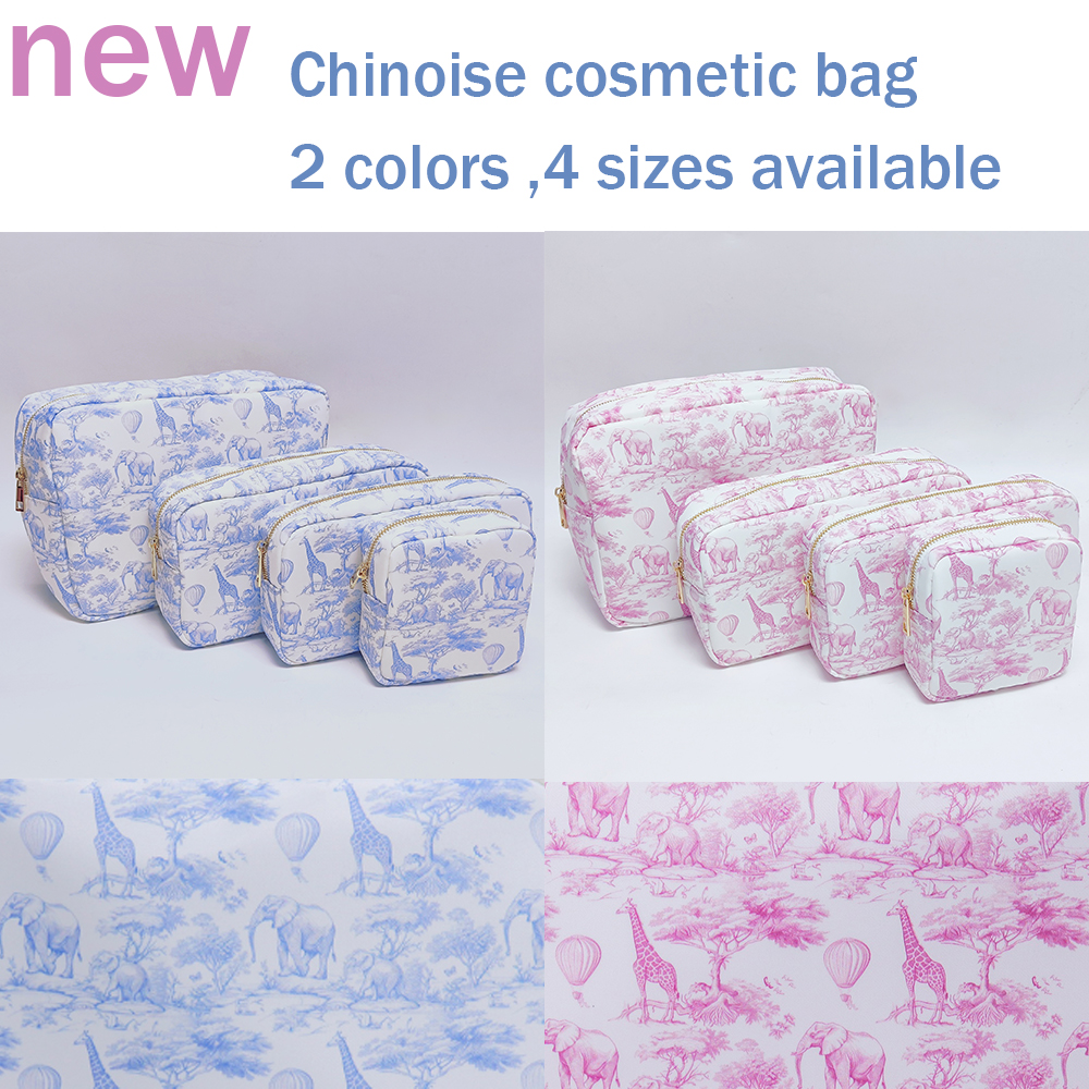 Keymay Fast Ship Blue Pink Animal Printing Travel Makeup Kit Bag Nylon Cosmetic Bags Waterproof Ladies Zipper Toile Print Pouch