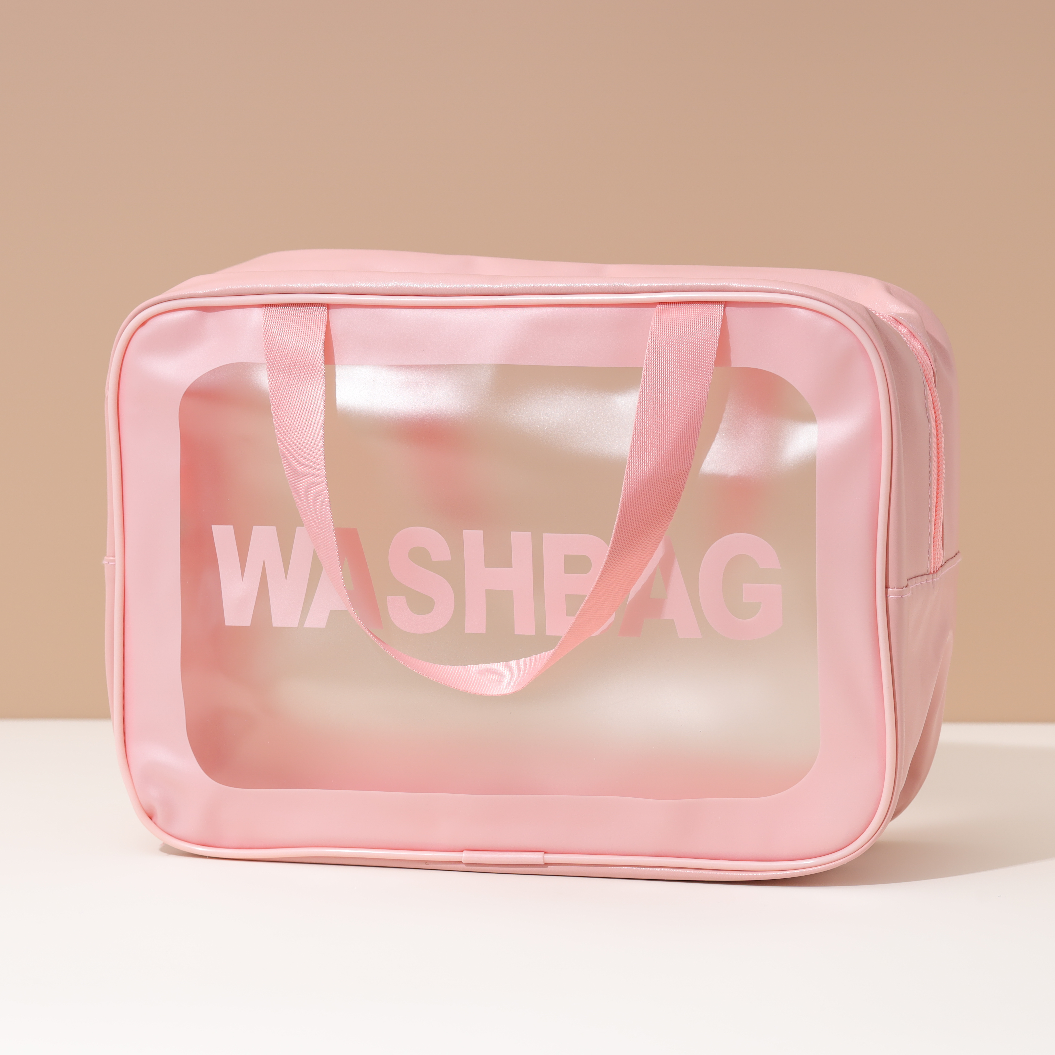 Simple Lovely pink Custom logo Makeup Bag Cosmetic &amp; Toiletry Bags Cosmetic Bag with Zipper for Girls Women for Travel Swimming