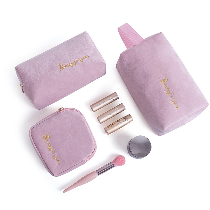 2025 Custom logo Velvet Cosmetic Bag Private Label Custom Makeup Bag Cases Pouch Set Make up Bags
