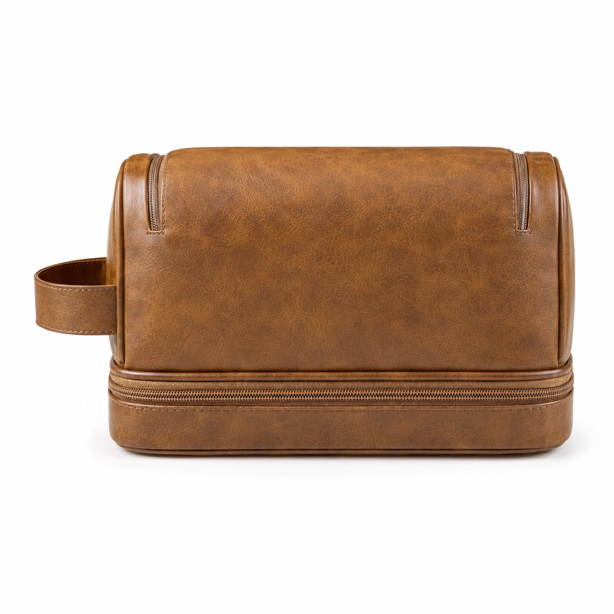 MEGAMAPLE Large-capacity PU Leather Storage Bag Zipper Closure Adjustable Strap Hanging Toiletry Bag Classic Style Business