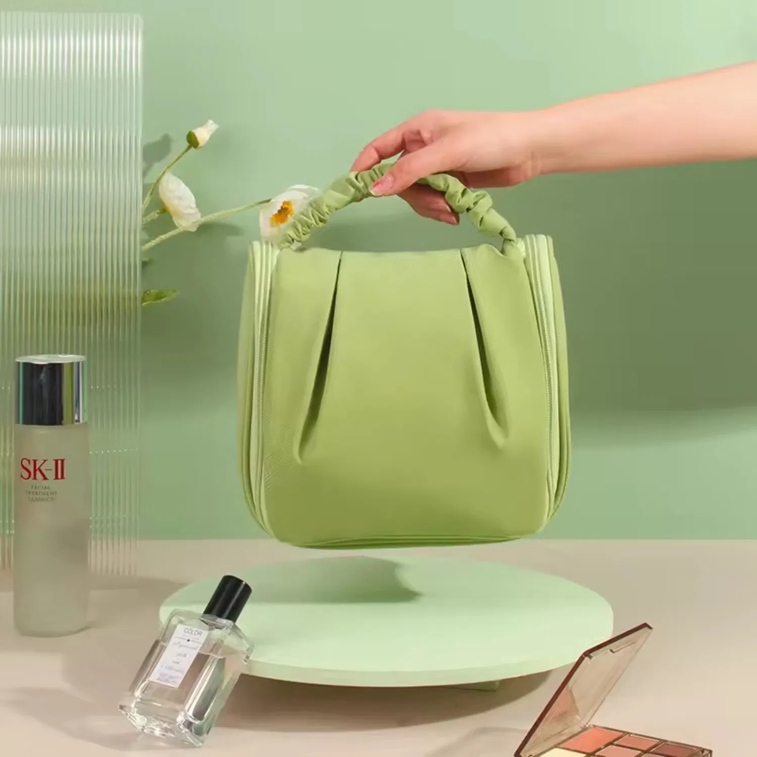 Daily Use Eco-Friendly Produtos De Beleza Luxury Detachable Mirror Small Leather Vanity Cosmetic Bag