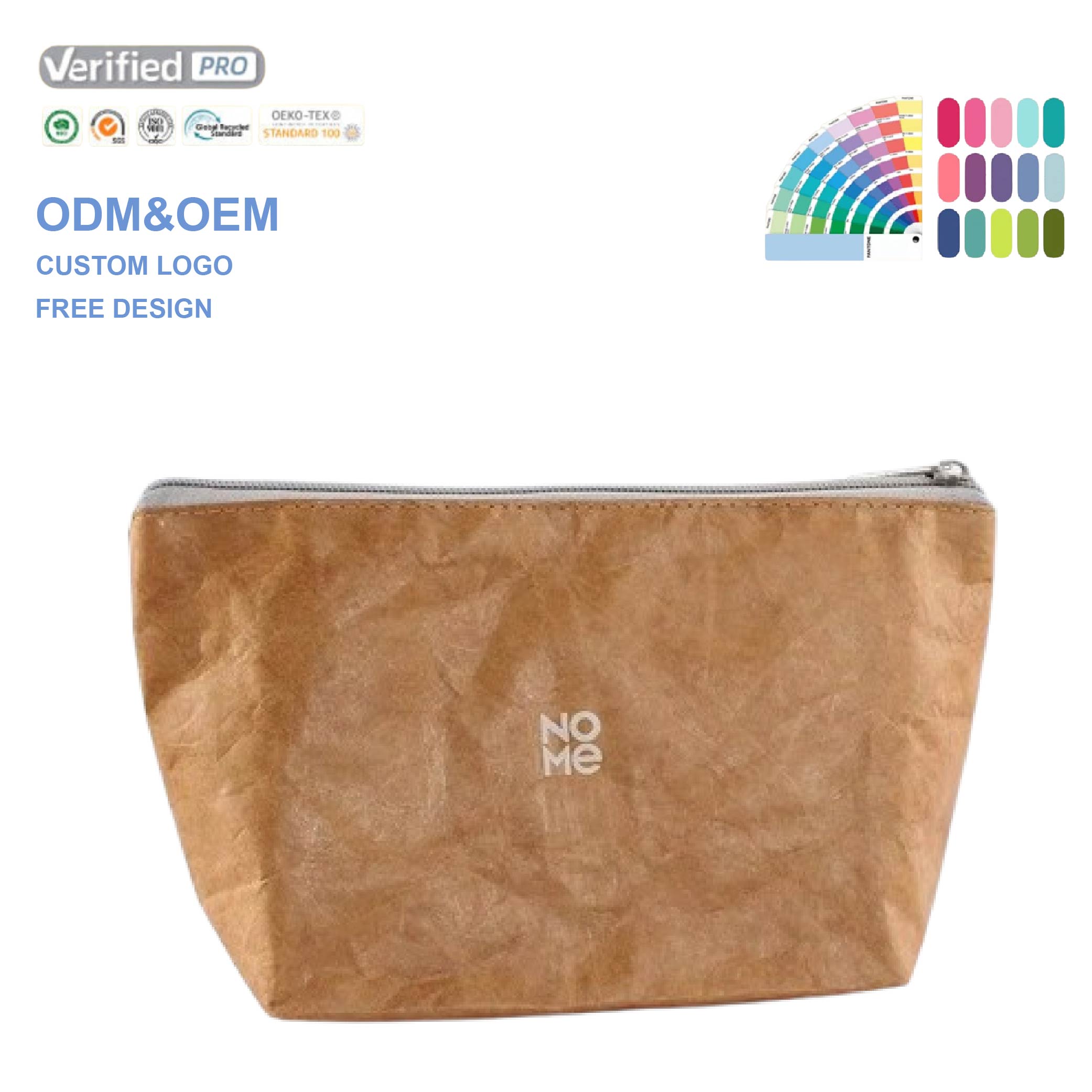Wholesale Custom Cotton Lining Can Be Folded Custom logo Printing Waterproof Tyvek Zipper Pouch Cosmetic Bag