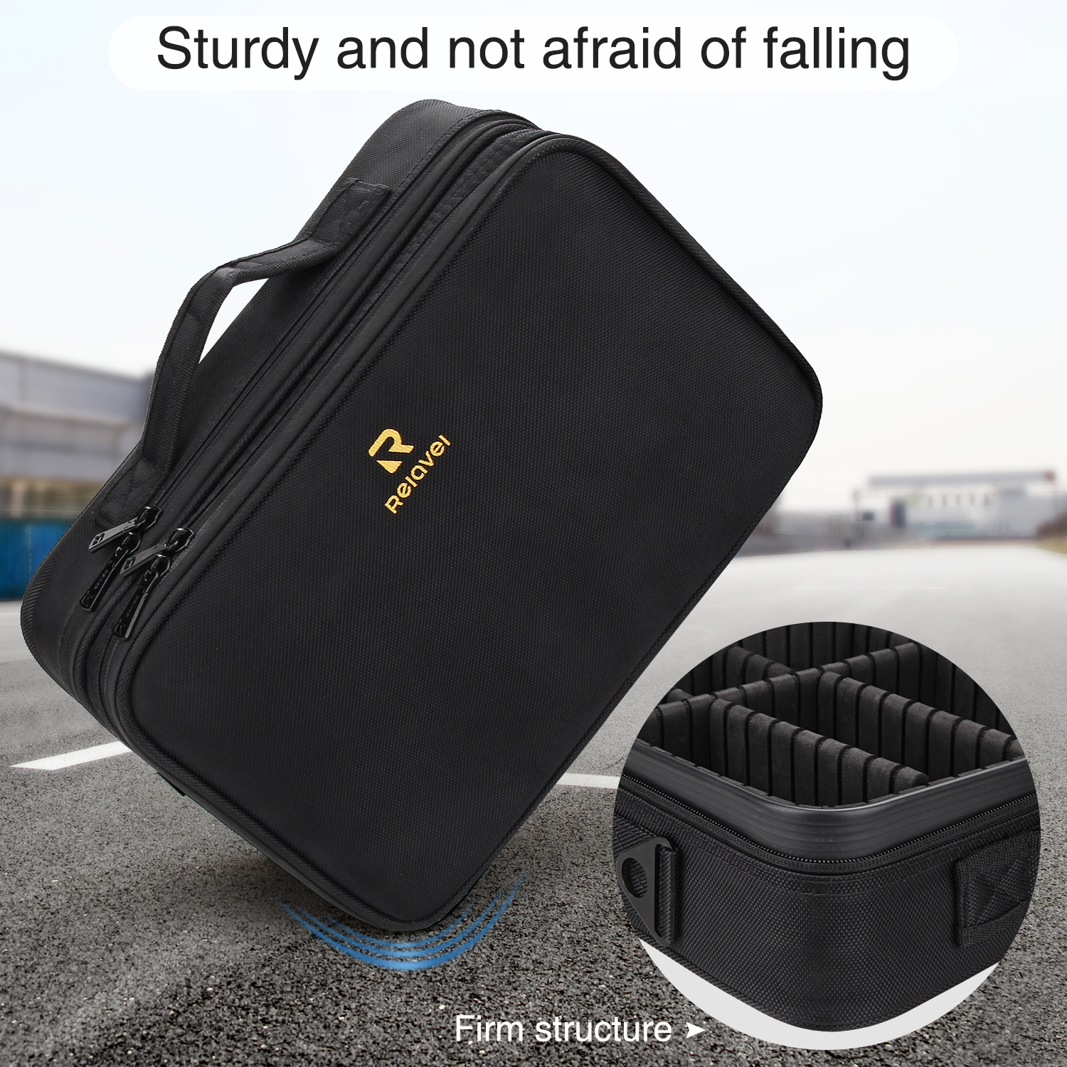 Relavel Travel Makeup Case Large Capacity Cosmetic Bags for Women Toiletry Bag Makeup Organizer with Divider and Handle