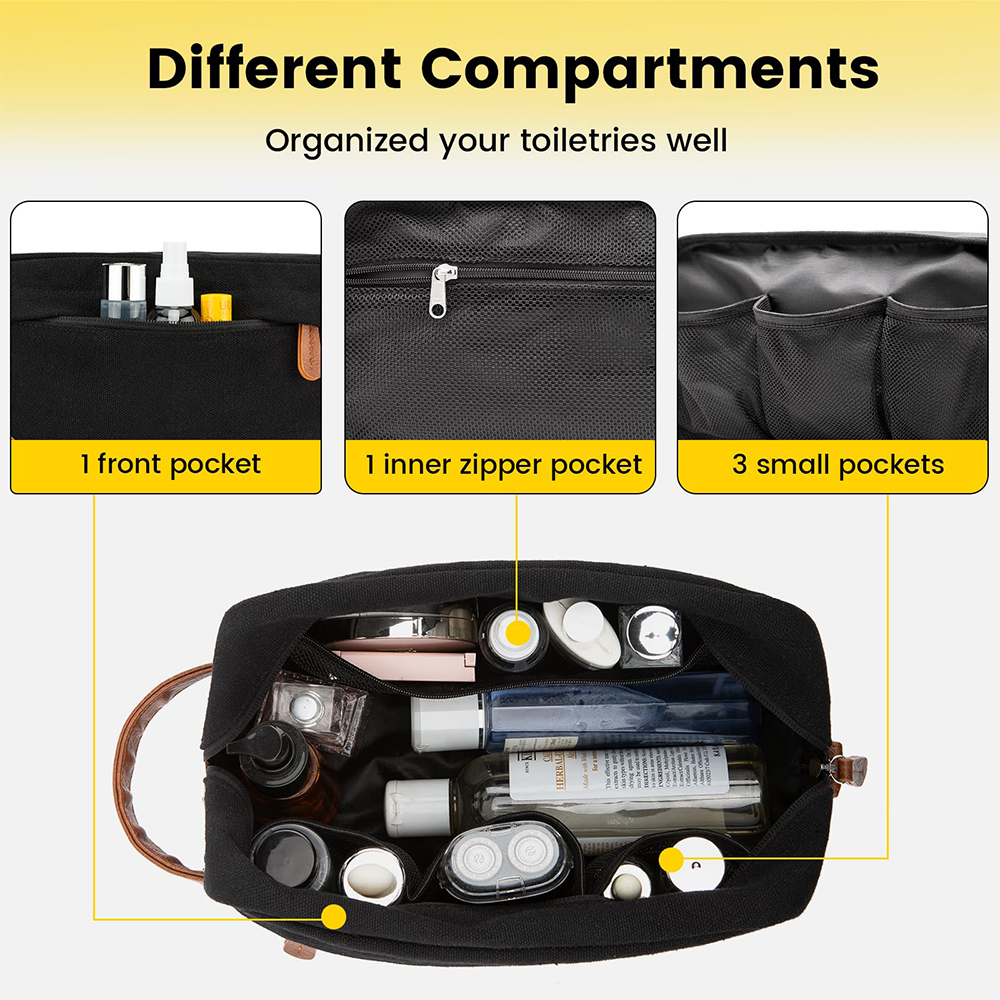 Custom Toiletry Hanging Dopp For Men Water Resistant Shaving Portable Canvas PU Handle Bag With Large Capacity For Travel Bags