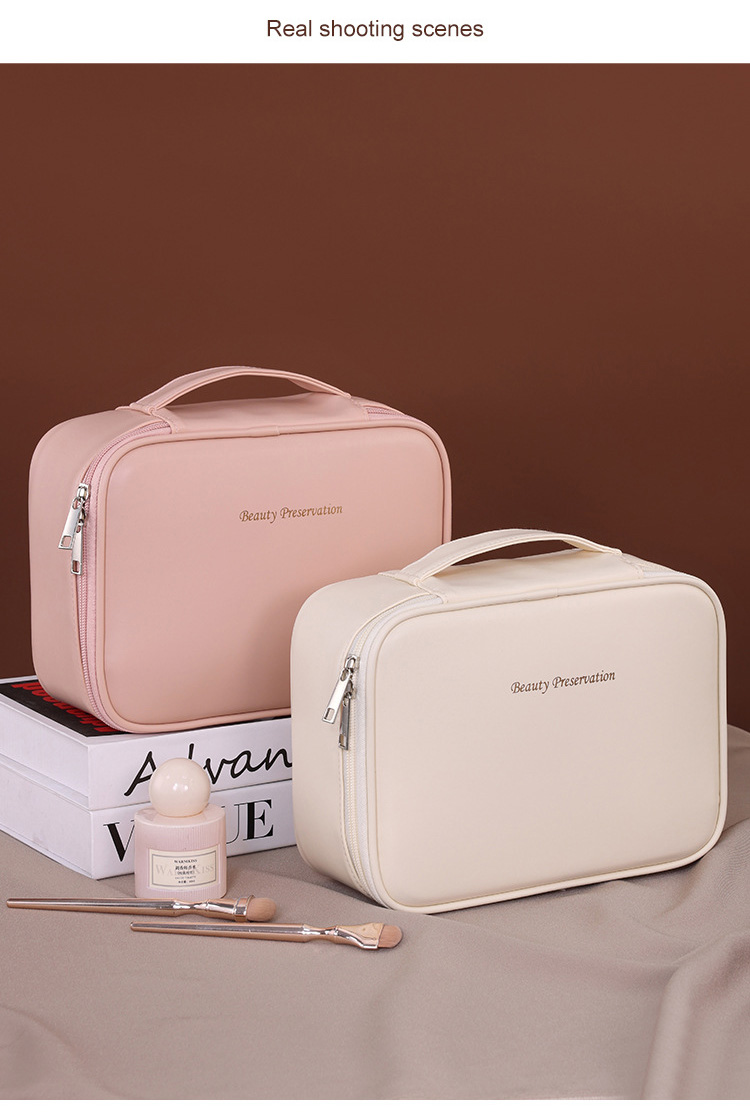 Custom Logo Fashion Outdoor Large Makeup Bag Multifunctional Zipper PU Soft Handle Waterproof Travel for Organizer