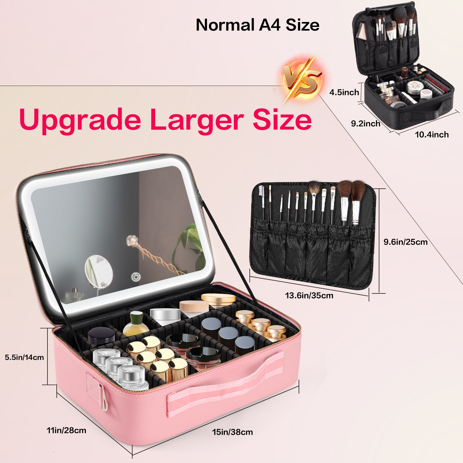Outdoor Professional Women's Makeup Organizer Travel Cosmetic Bag with LED Mirror Zipper Closure Waterproof Large Capacity