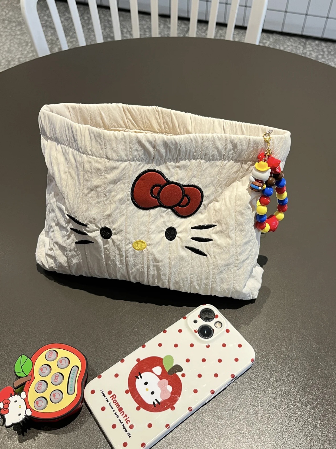 Cartoon Embroidery Large Capacity Reusable Drawstring Zipper Portable Fashion Eco-Friendly Cosmetic Makeup Bag for Women Daily