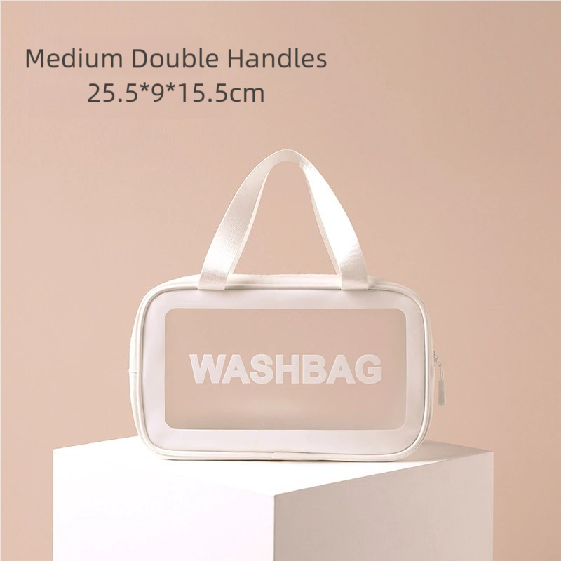 Custom Logo Clear PVC Cosmetic Bag Waterproof Portable Travel Toiletry Pouch Large Capacity Frosted Hanging Organizer