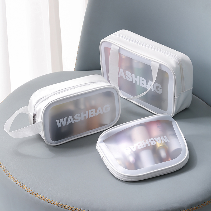 Custom PU Clear Large Biodegradable Ziplock Pouch Fashion Style Logo Printing PVC Cosmetic Makeup Bags With Hanging Feature