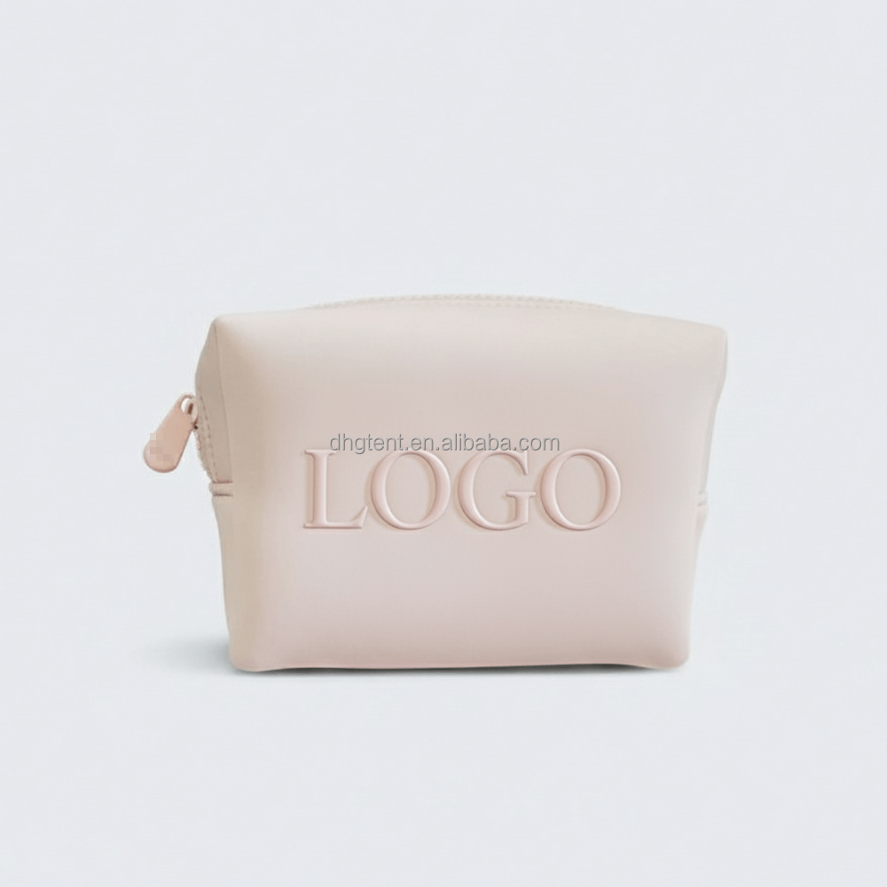 Brand Gift Pouch Custom Logo Size Design Small Pink Neoprene Zipper Makeup Cosmetic Beauty Toiletry Pouch Bag For Women