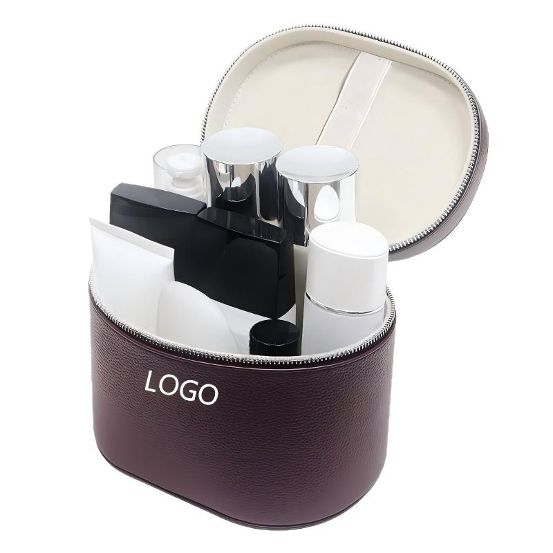 Wholesale Popular New Stock Fashion Travel Makeup Organizers Promotion Handle PU Leather Double Zip Custom Logo Ladies Portable Beauty Vanity Cosmetic Bag