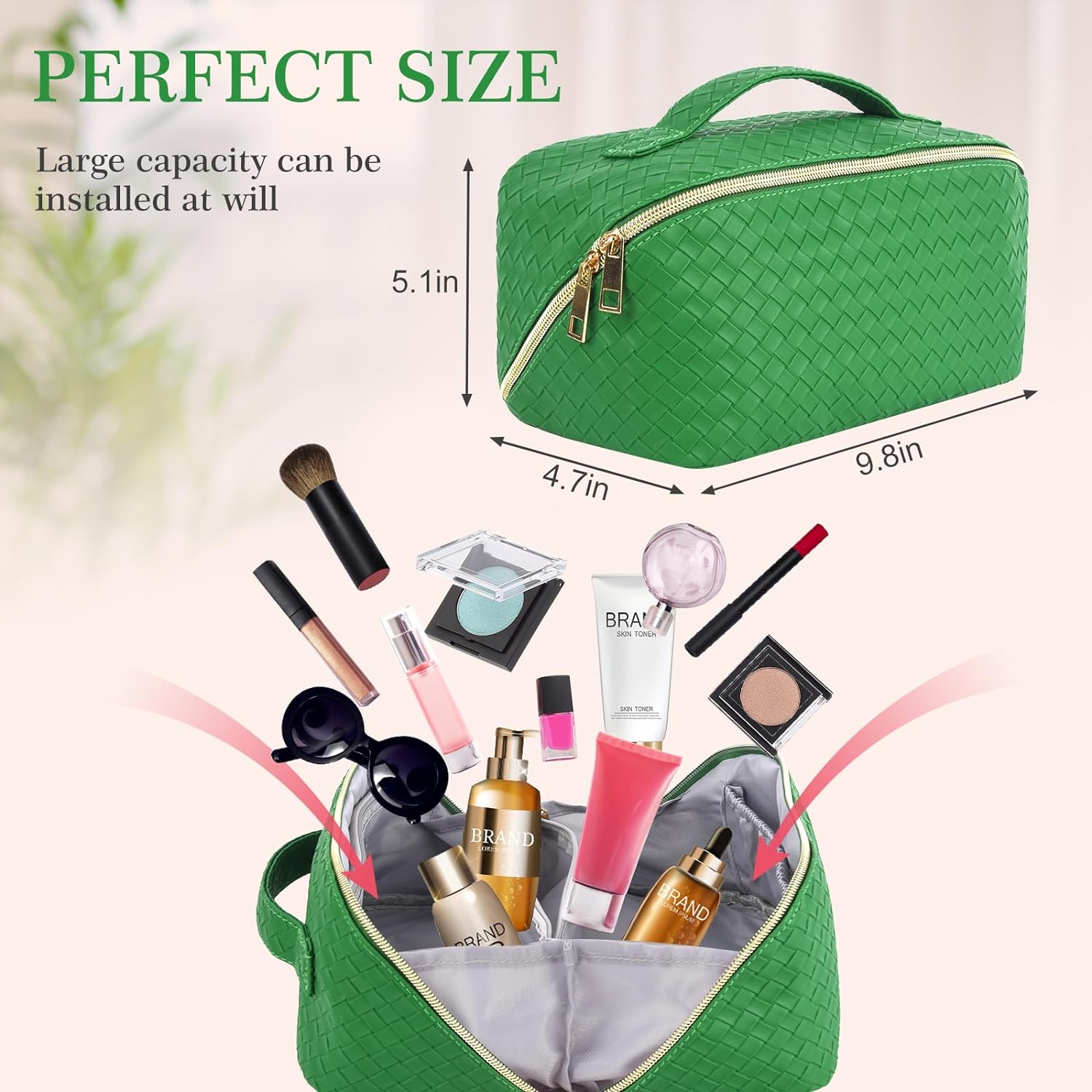 Large Capacity Water Resistant Zipper PU Travel Cosmetic Bag Portable Women Makeup Bag Organizer