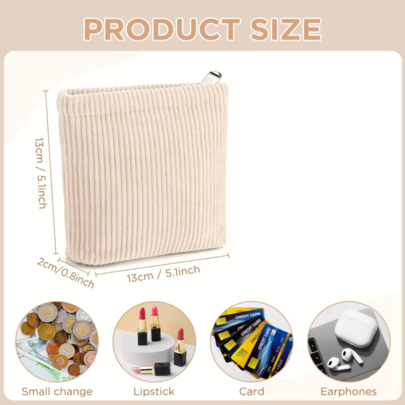 Portable Mini Makeup Bag Corduroy Cosmetic Bag With Zipper Personalized Fashion Square 2*13*13cm Makeup Pouches