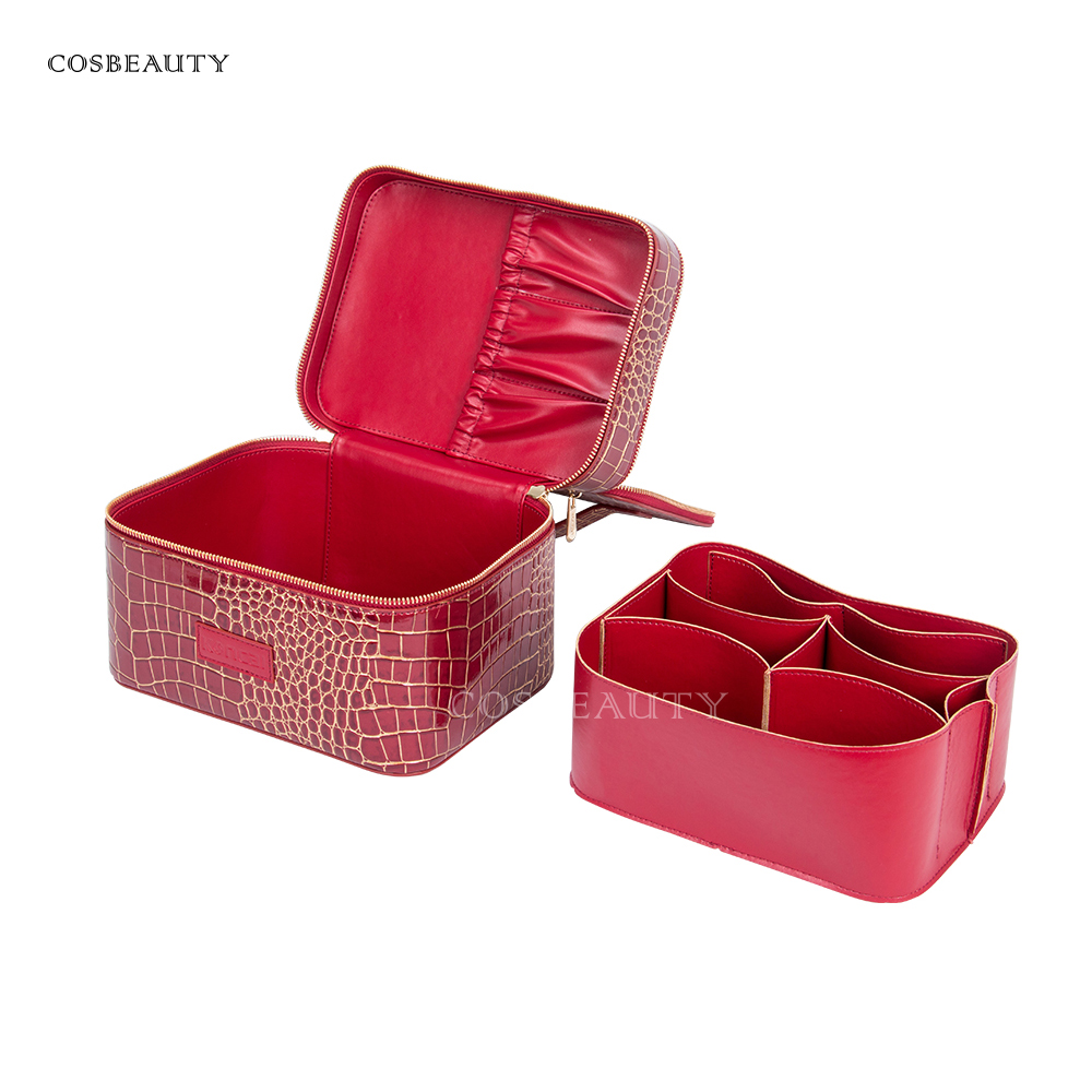 KONCAI Leather Make up Organizer Beauty Vanity Travel Cosmetic Accessories Makeup Bag