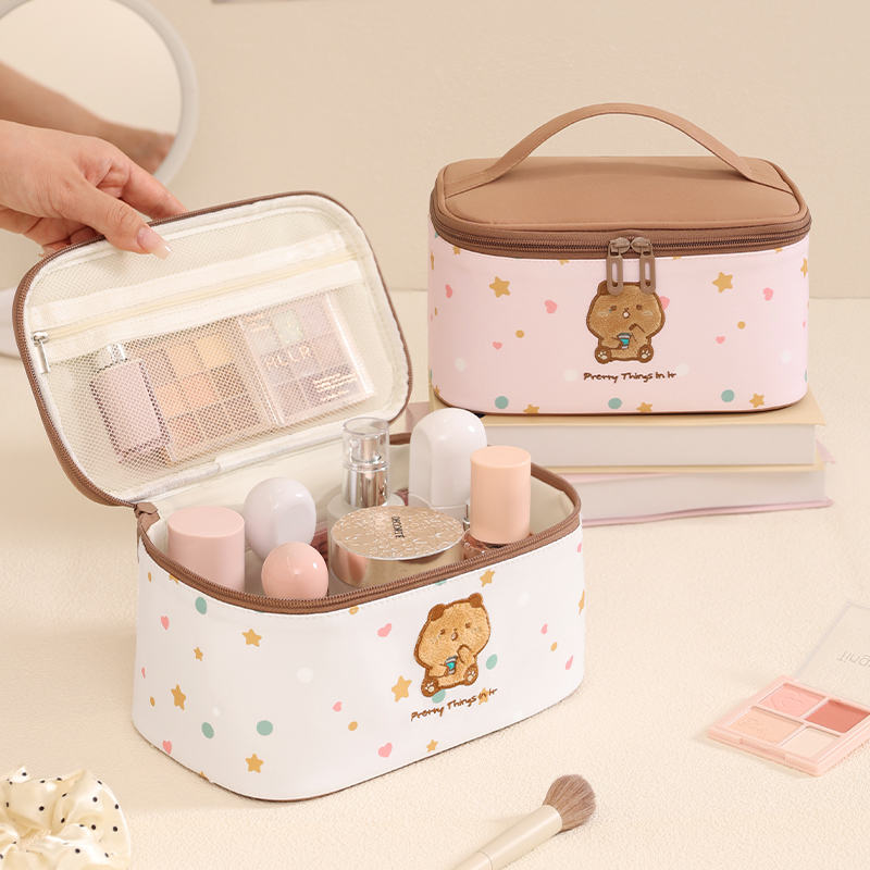 Double Zip Durable Fashion Polyester Travel Cosmetic Bags For Ladies Portable Beauty Vanity Case