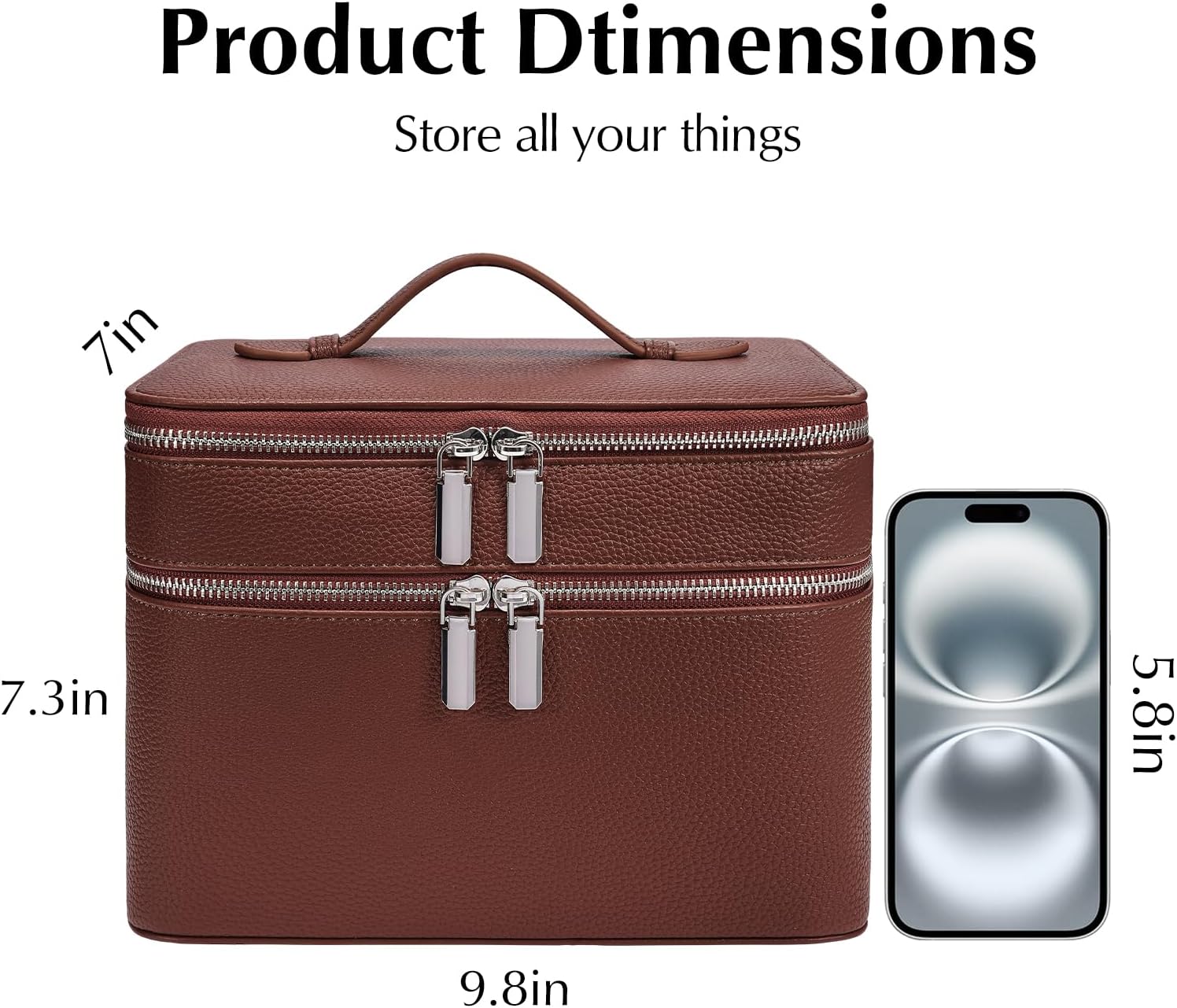 Double Layer PU Leather Makeup Case with Handle, Large Capacity Waterproof Travel Cosmetic Bag, Professional Organizer for Women