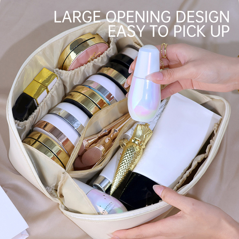 HANFEIZI Pu Leather Waterproof Cosmetic Bags Portable Makeup Bag Zipper Toiletry Bag