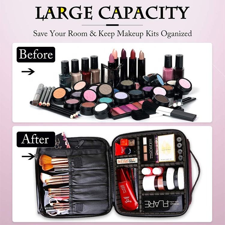 Custom Private Label Travel Cosmetic Storage Box Makeup Kits Storage with Adjustable Dividers Makeup Bag