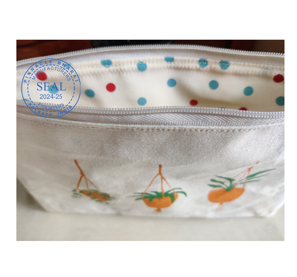 Custom Printed Cotton Canvas Cosmetic Pouch with Zipper Closure Portable Travel Makeup Bag for Women