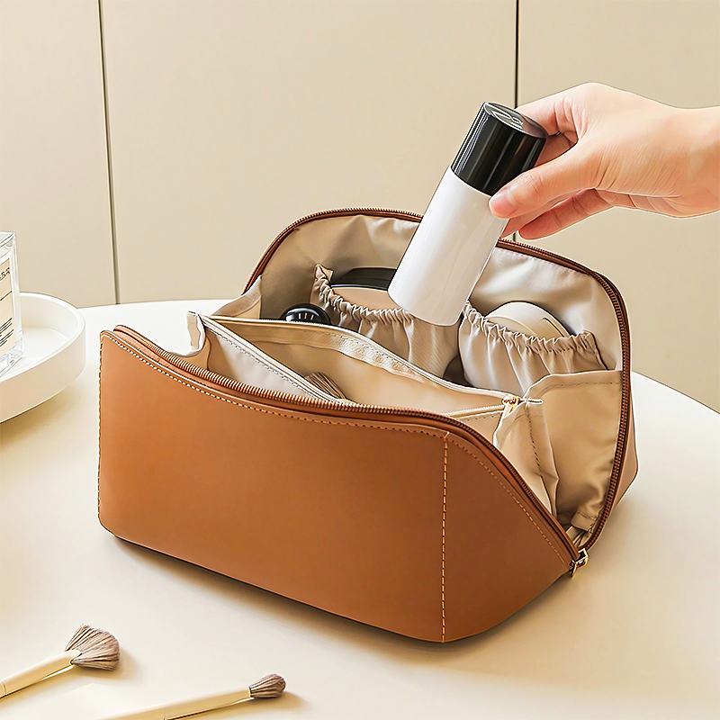 Elegant Customize Waterproof Makeup Bag Toiletry Bags Portable Pu Leather Cosmetic Bag For Makeup