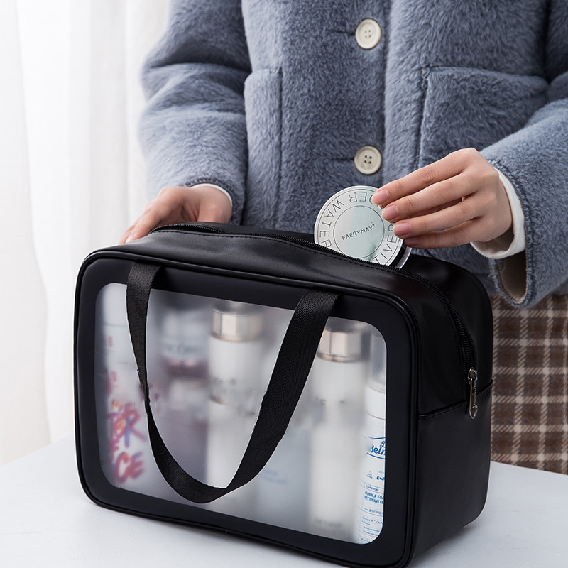 Transparent Matte Surface Cosmetic Bag PVC Wash Bag Three-Piece Set Translucent PU Frosted Bath Swimming Large Capacity Women