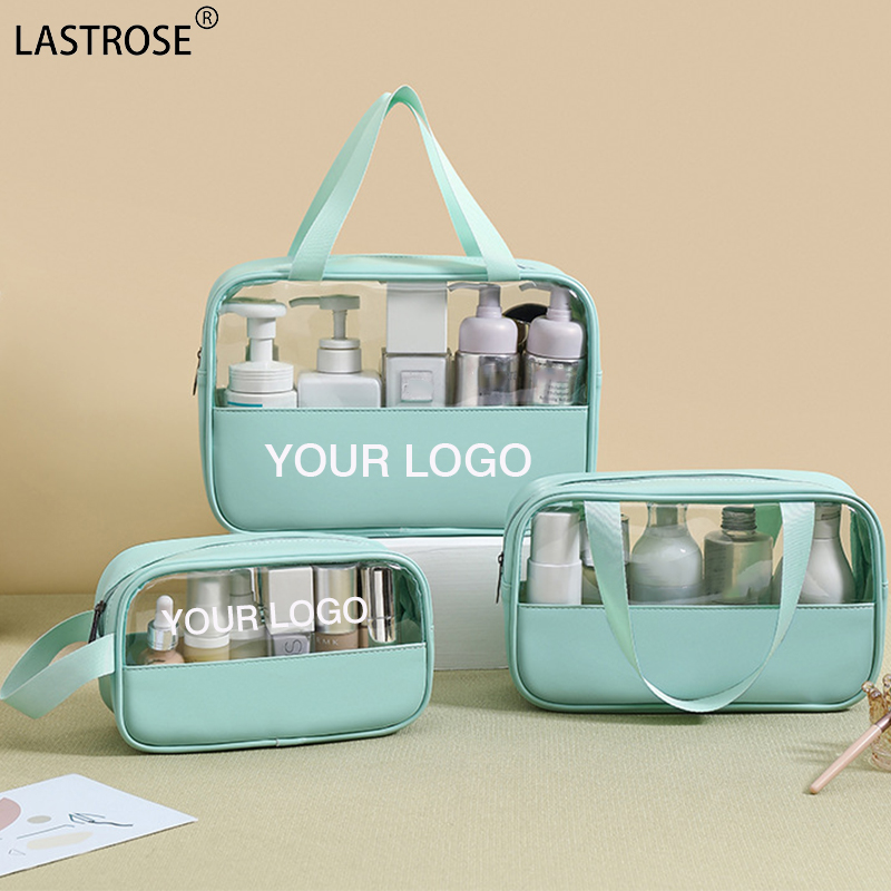 LOW MOQ Black Wash Bag Make Your Own LOGO Travel Makeup Bag PVC Pu clear Pouch Transparent Cosmetic Bag