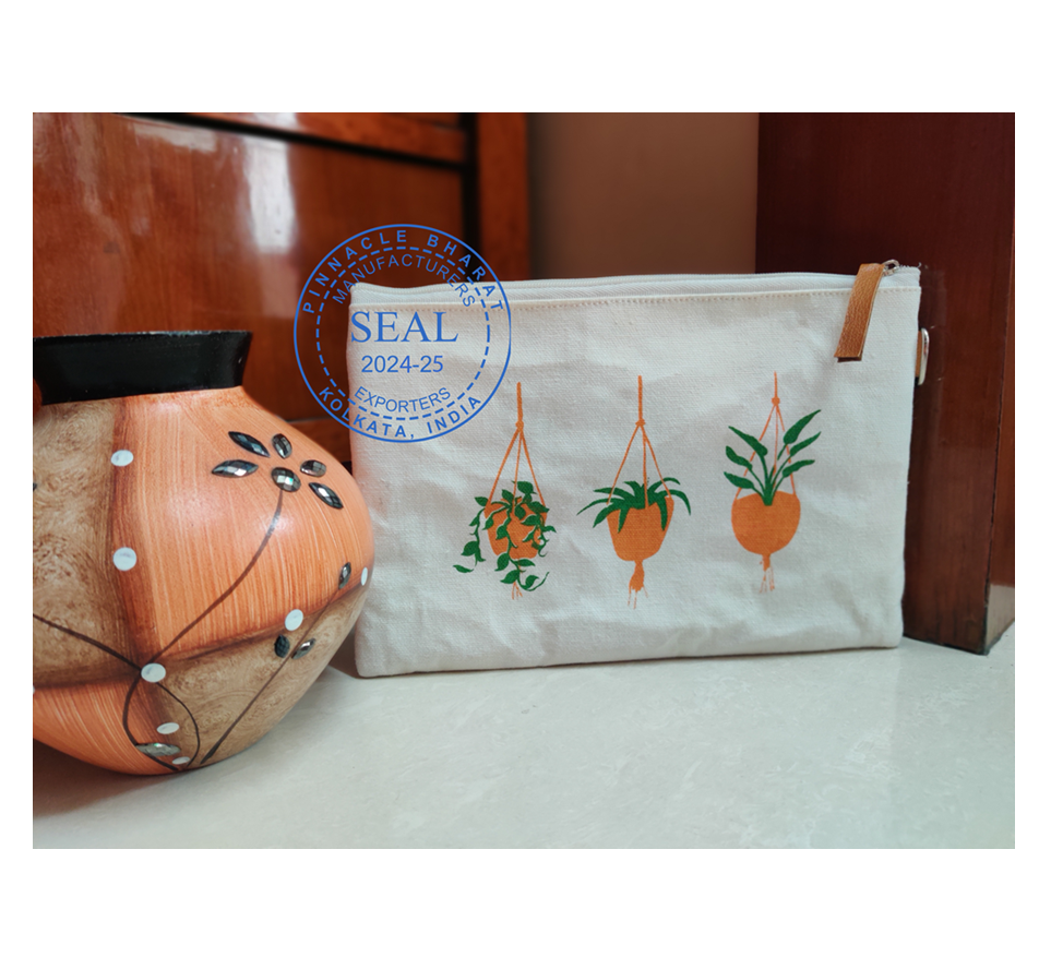 Custom Printed Cotton Canvas Cosmetic Pouch with Zipper Closure Portable Travel Makeup Bag for Women
