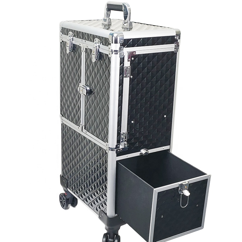 New Design Professional Makeup Trolley Case Rolling Makeup Train Case Hair Stylist Salon Barber Case For Nail Tech Hairstylist