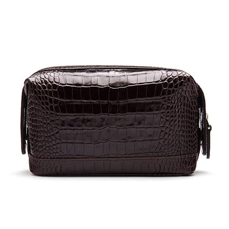 Men's Fashion Genuine Leather Travel for Toiletry Bag with Crocodile Embossed Zipper Alligator Pattern Cosmetic Case