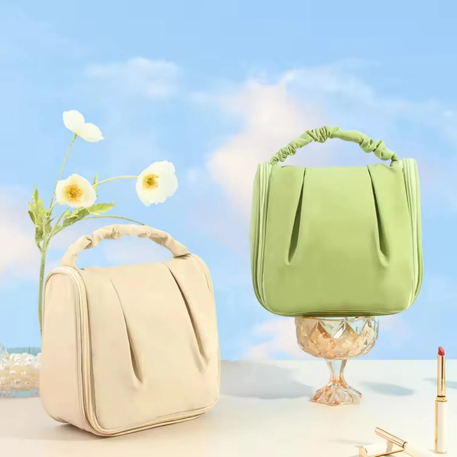 Daily Use Eco-Friendly Produtos De Beleza Luxury Detachable Mirror Small Leather Vanity Cosmetic Bag